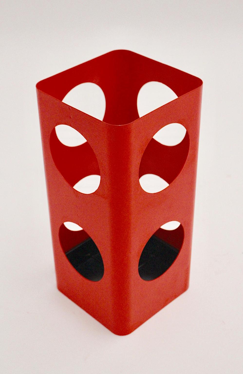 Late 20th Century Space Age Red Metal Vintage Umbrella Stand, 1970s, Austria For Sale