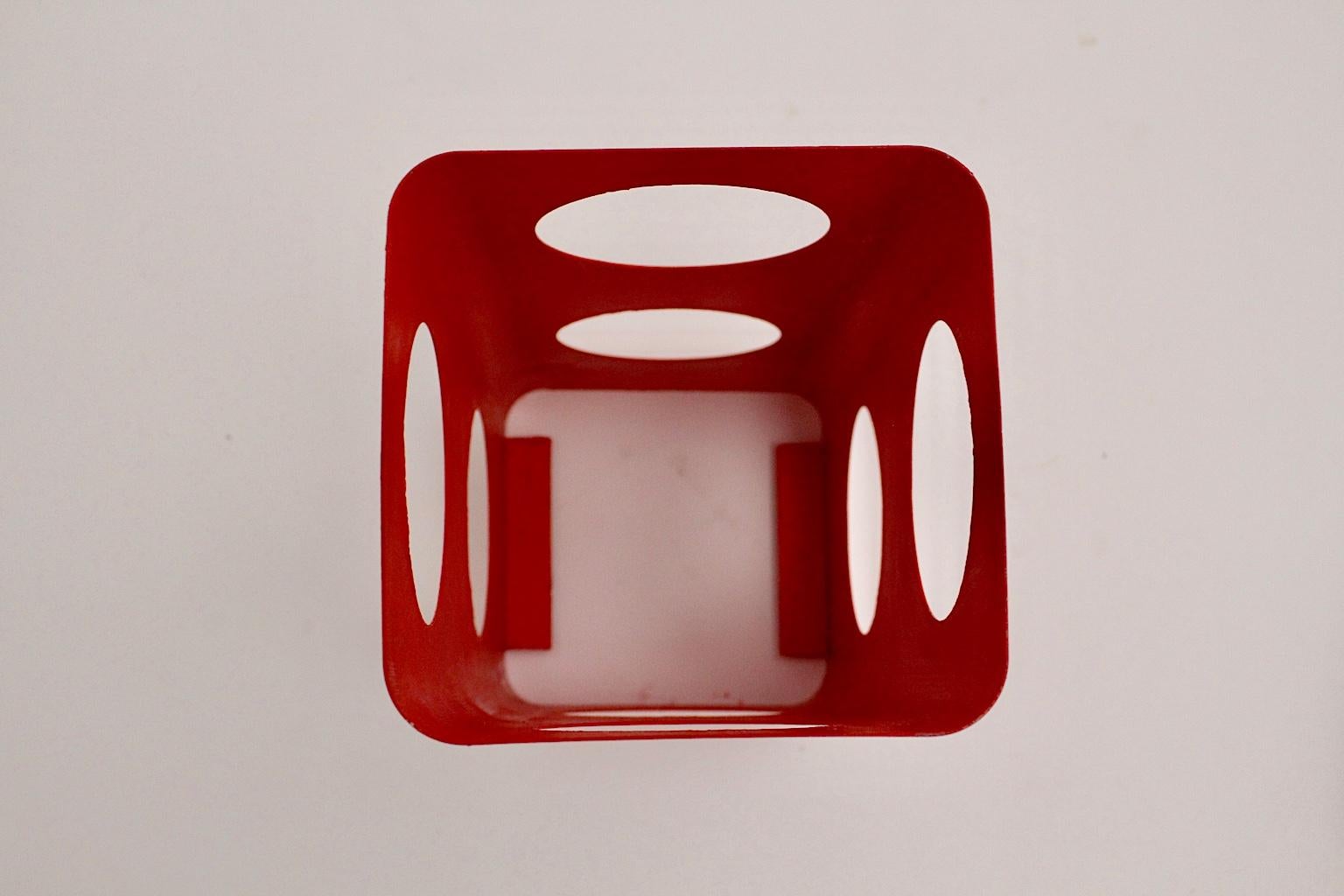 Space Age Red Metal Vintage Umbrella Stand, 1970s, Austria For Sale 2