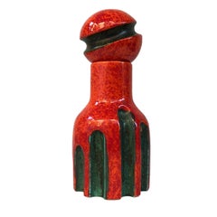 Space Age Red-Orange and Green Glazed Ceramic Bottle Pitcher by ST.AR, Italy