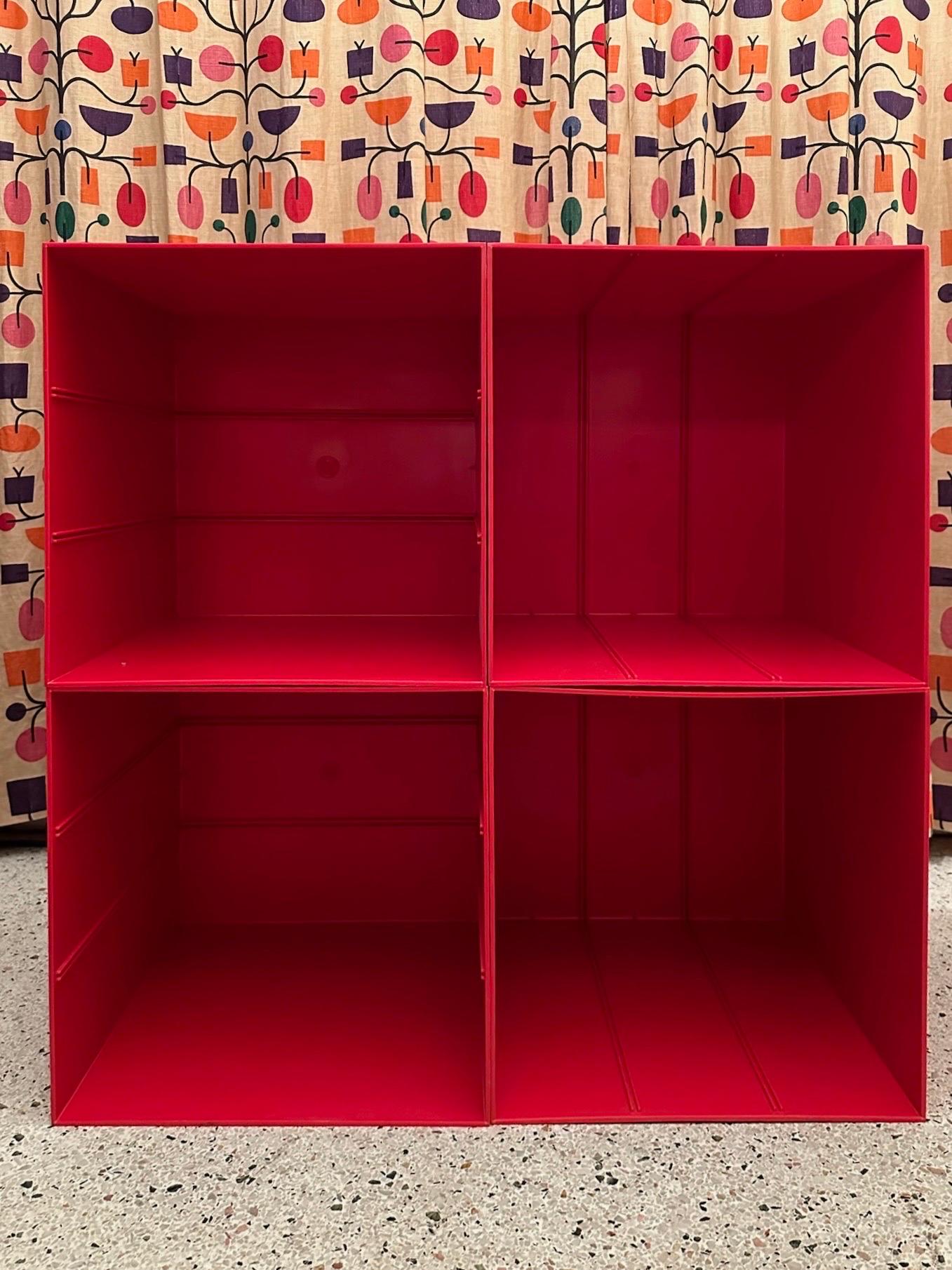 Unknown Space-Age Red Plastic Cube Modular Shelving Record Storage For Sale
