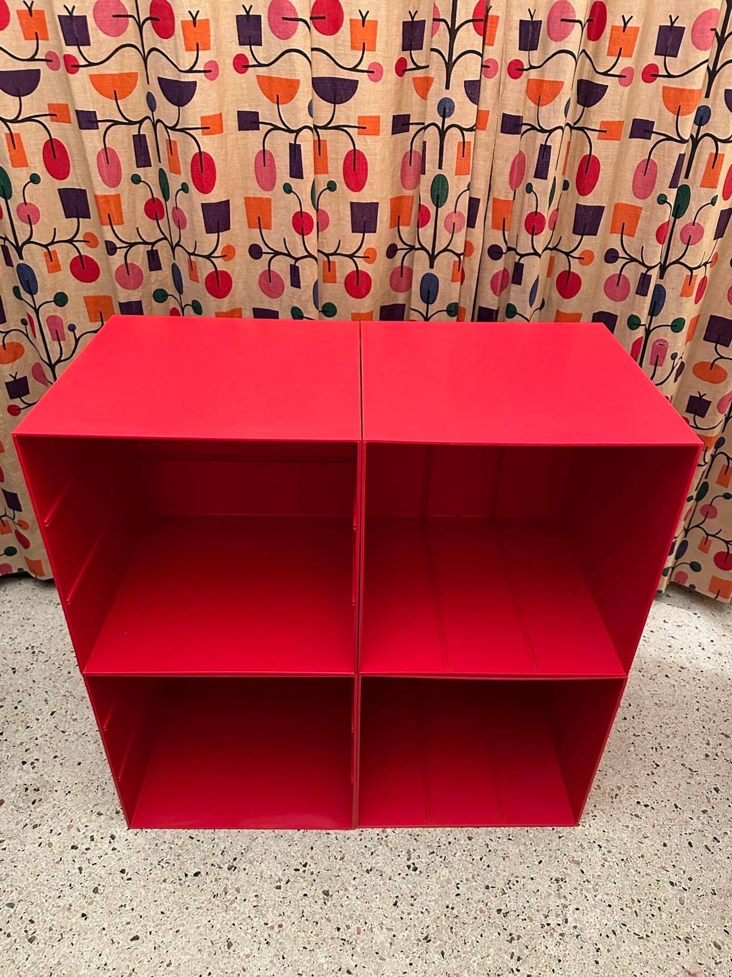 Space-Age Red Plastic Cube Modular Shelving Record Storage In Good Condition For Sale In Lake Worth, FL