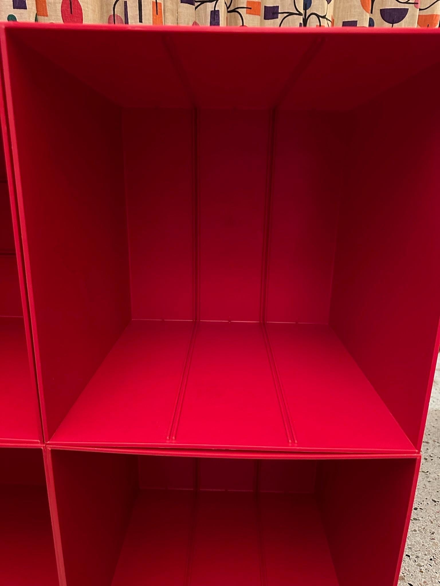 Late 20th Century Space-Age Red Plastic Cube Modular Shelving Record Storage For Sale