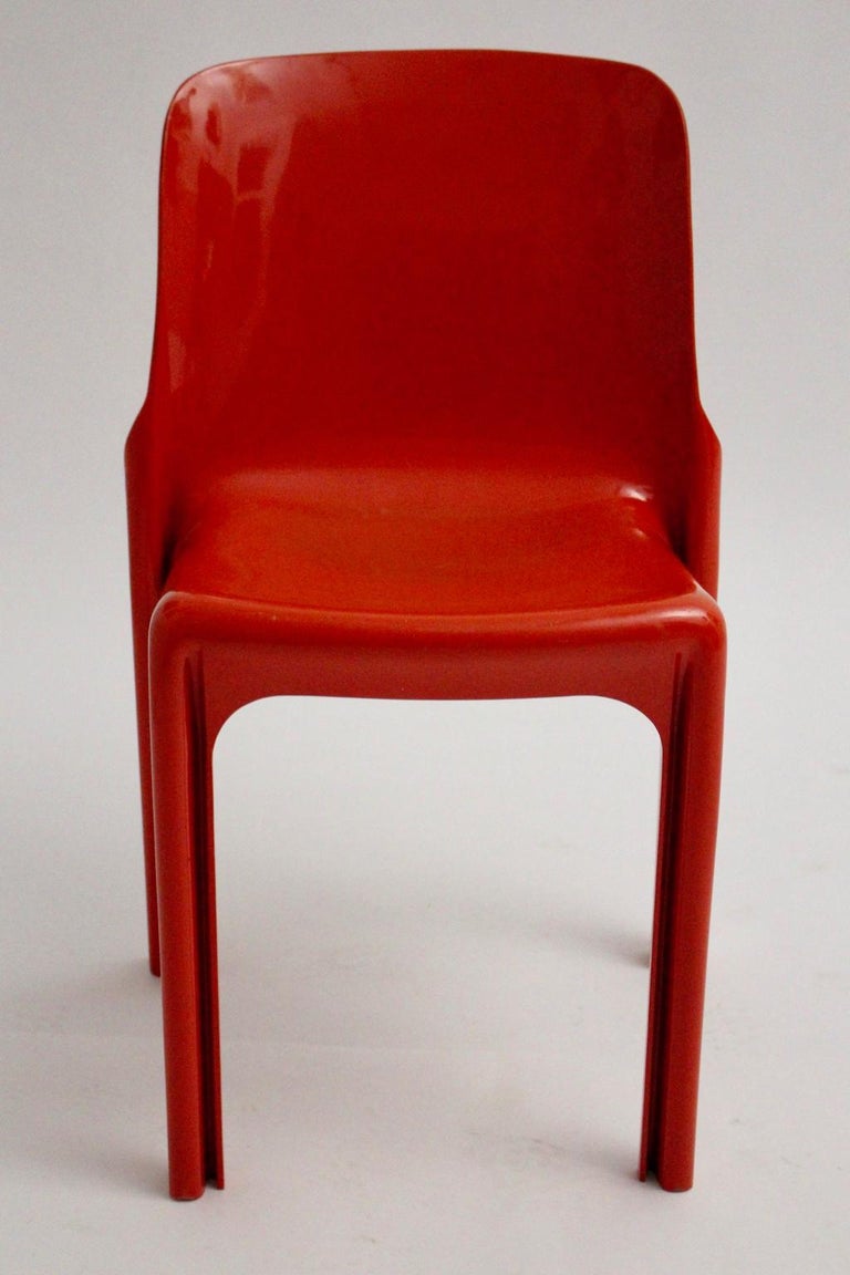 Italian Space Age Red Plastic Vintage Chair Selene by Vico Magistretti, Italy For Sale