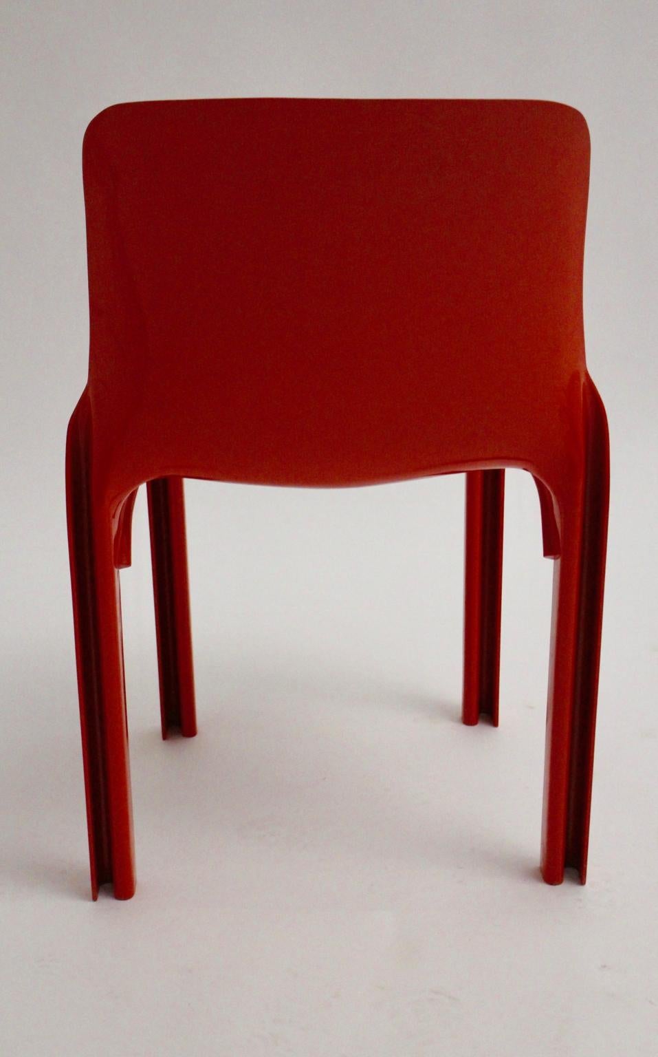 Italian Space Age Red Plastic Vintage Chair Selene by Vico Magistretti, Italy For Sale