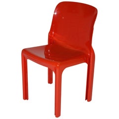 Chaise Vintage en plastique rouge "Space A" Selene par Vico Magistretti, Italie