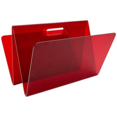 Space Age Red Plexiglass Vintage Magazine Rack, 1970s