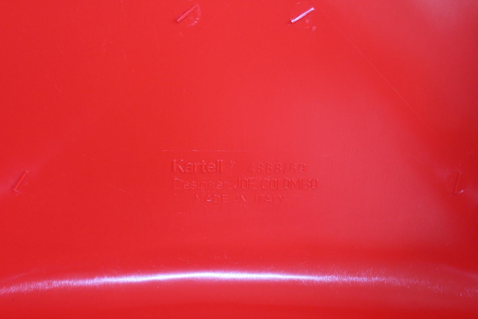 20th Century Space Age Red Vintage Plastic Dining Chairs Universale Joe Colombo 1960s Italy