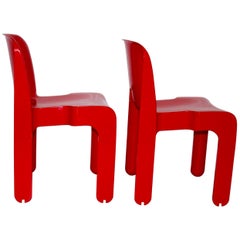 Space Age Red Vintage Plastic Dining Chairs Universale Joe Colombo 1960s Italy