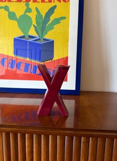 Space age red X letter shaped ceramic solifleur vase, Marcel Radureau ca. 1970