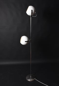 Space Age Reggiani Chrome and White Metal Two-Sphere Italian Floor Lamp, 1970s