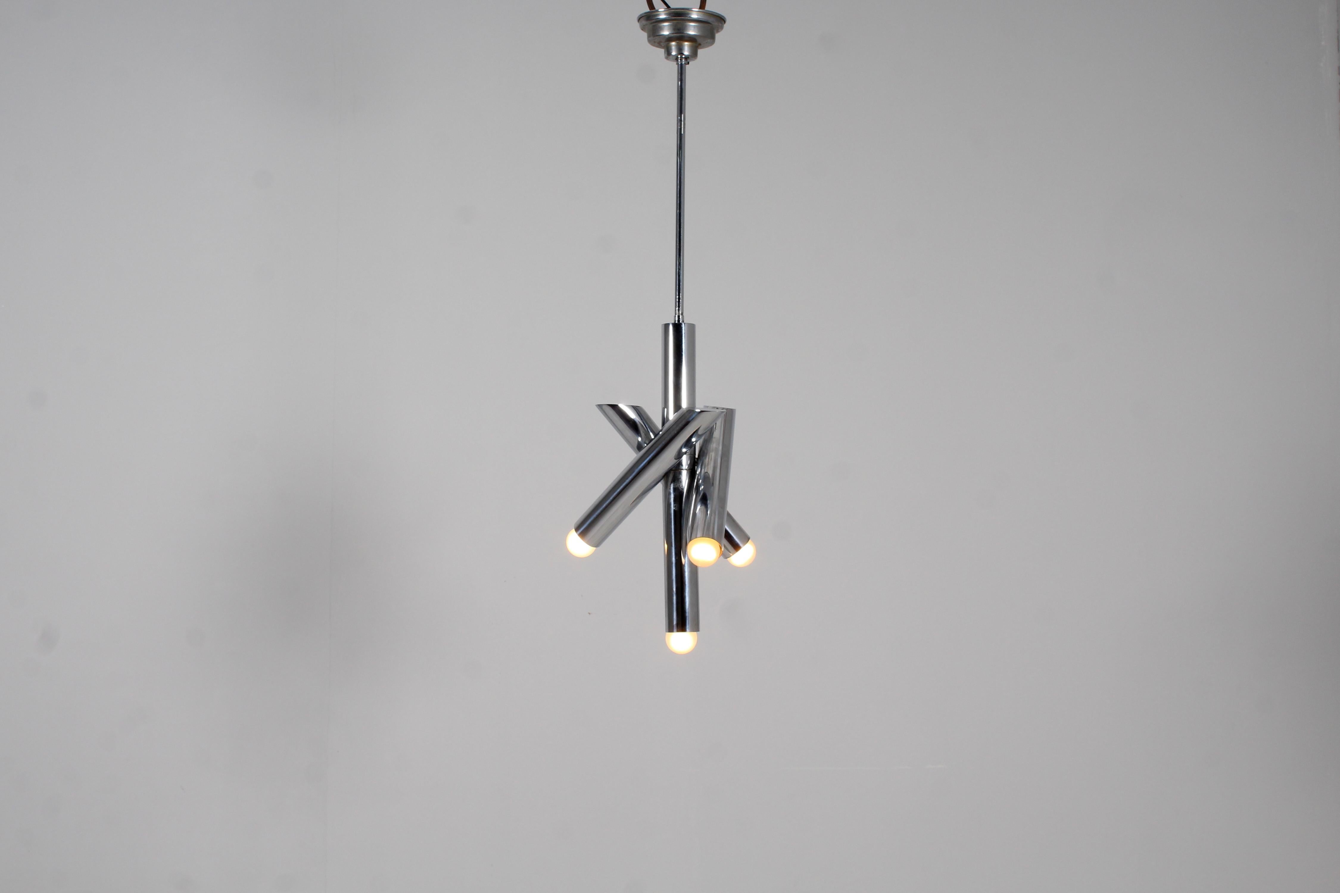 Space Age Reggiani Chromed Steel Adjustable Suspension Lamp 70s Italy For Sale 3