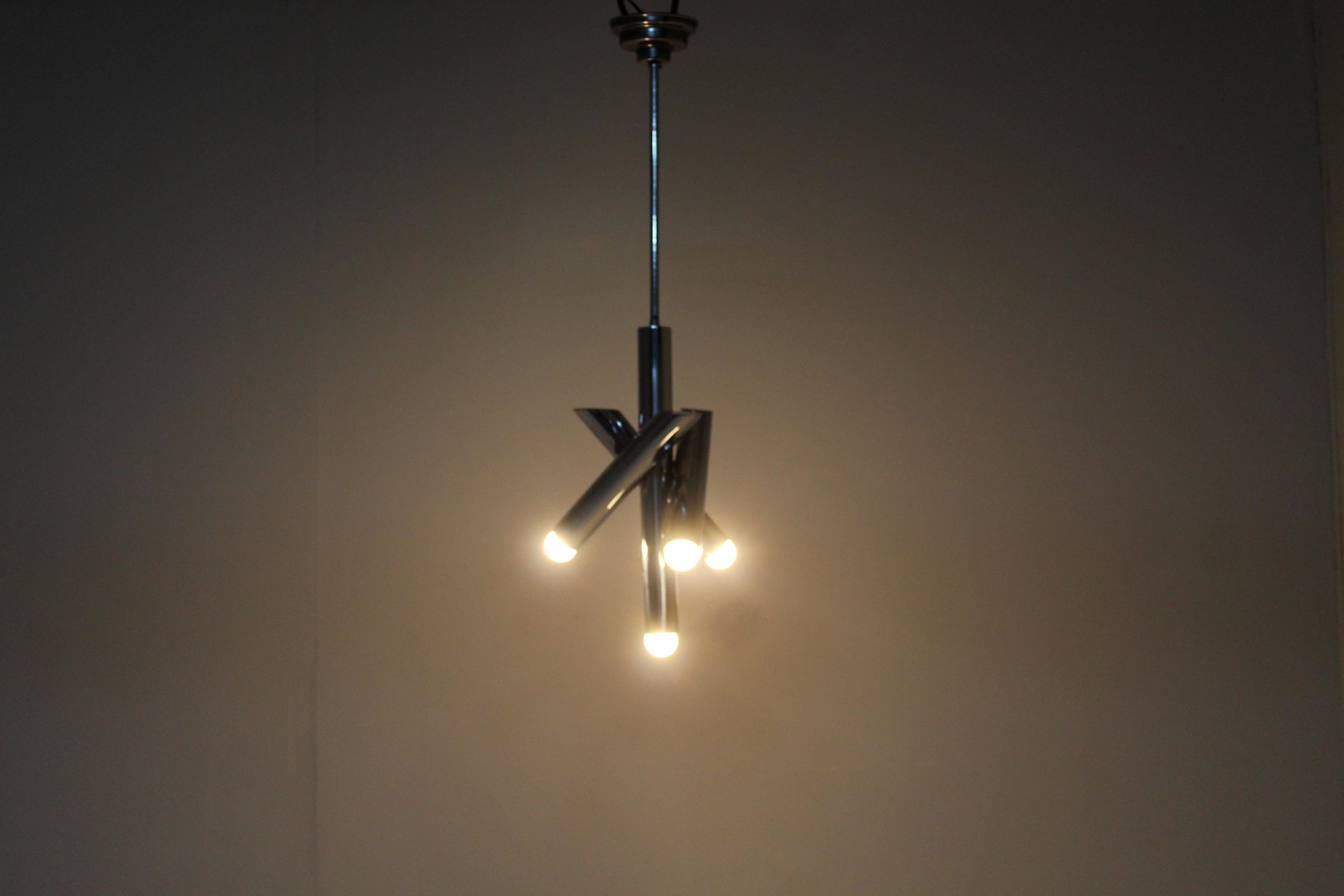 Space Age Reggiani Chromed Steel Adjustable Suspension Lamp 70s Italy For Sale 4