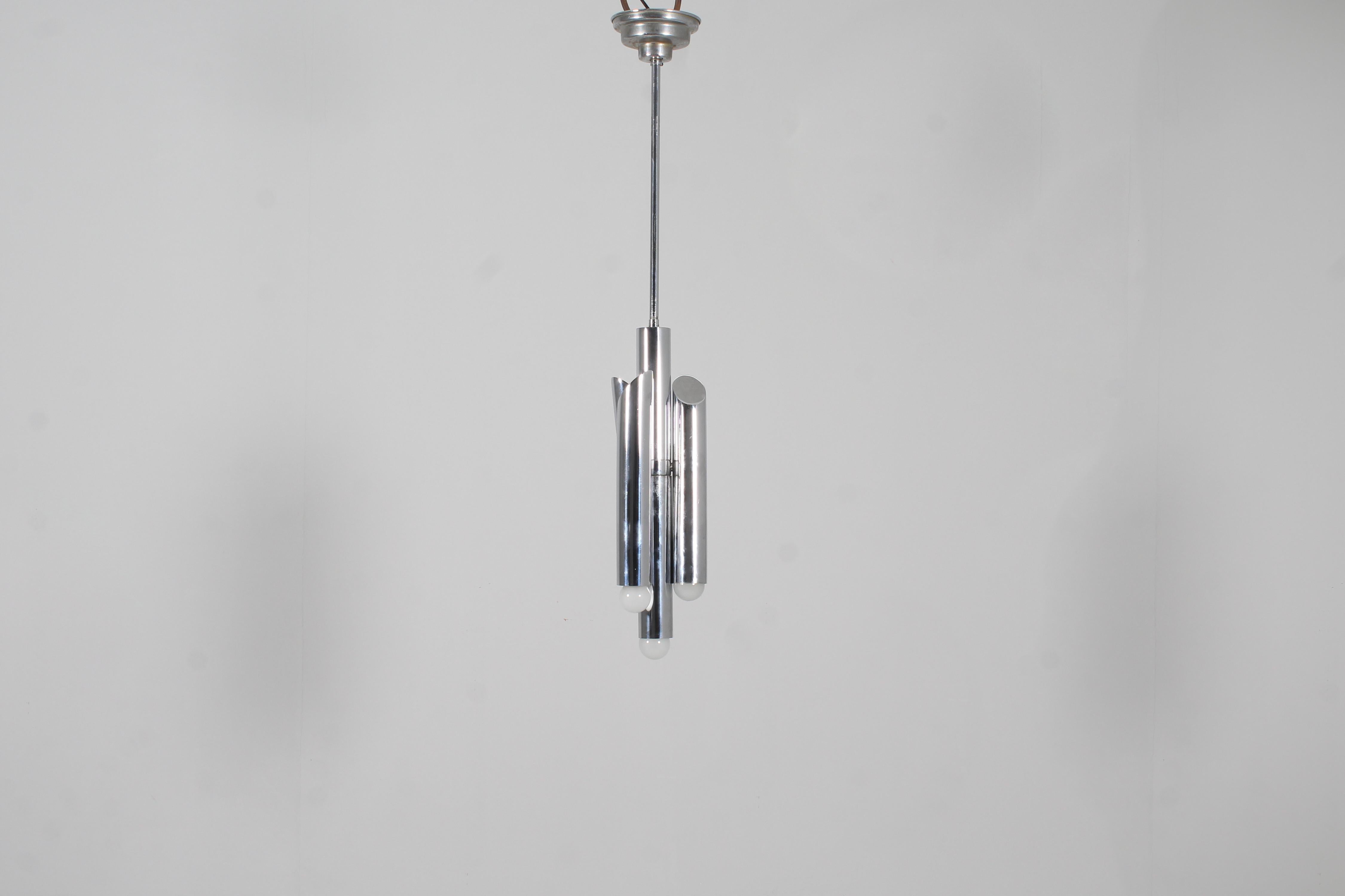Space Age Reggiani Chromed Steel Adjustable Suspension Lamp 70s Italy For Sale 5