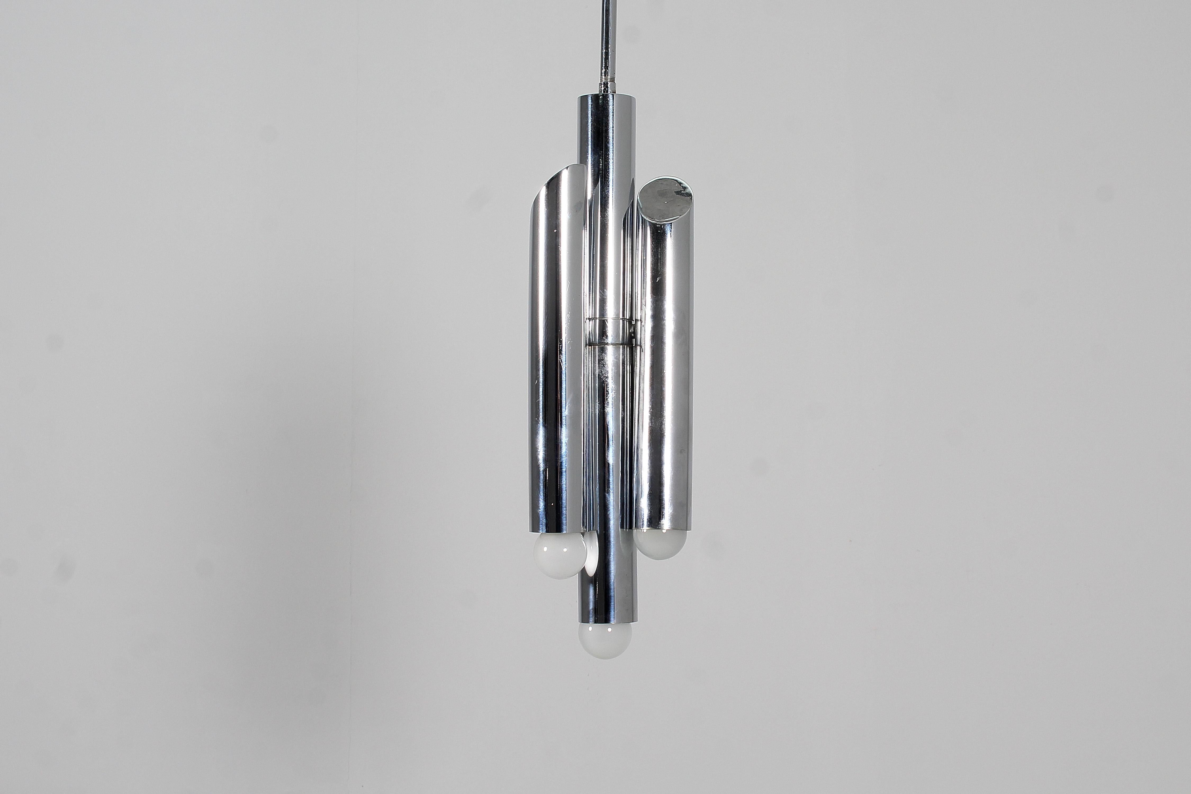Space Age Reggiani Chromed Steel Adjustable Suspension Lamp 70s Italy For Sale 6