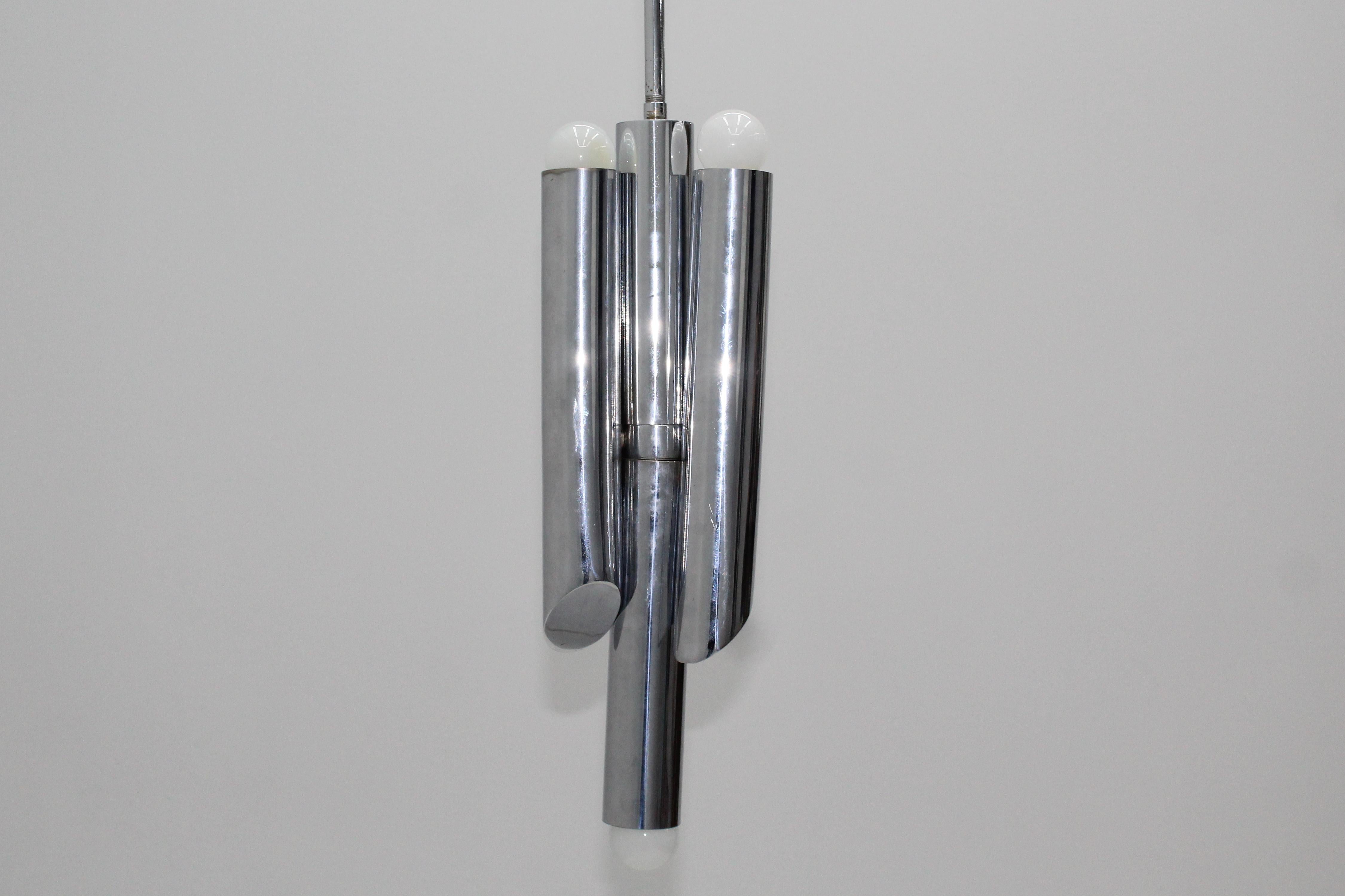 Space Age Reggiani Chromed Steel Adjustable Suspension Lamp 70s Italy For Sale 8