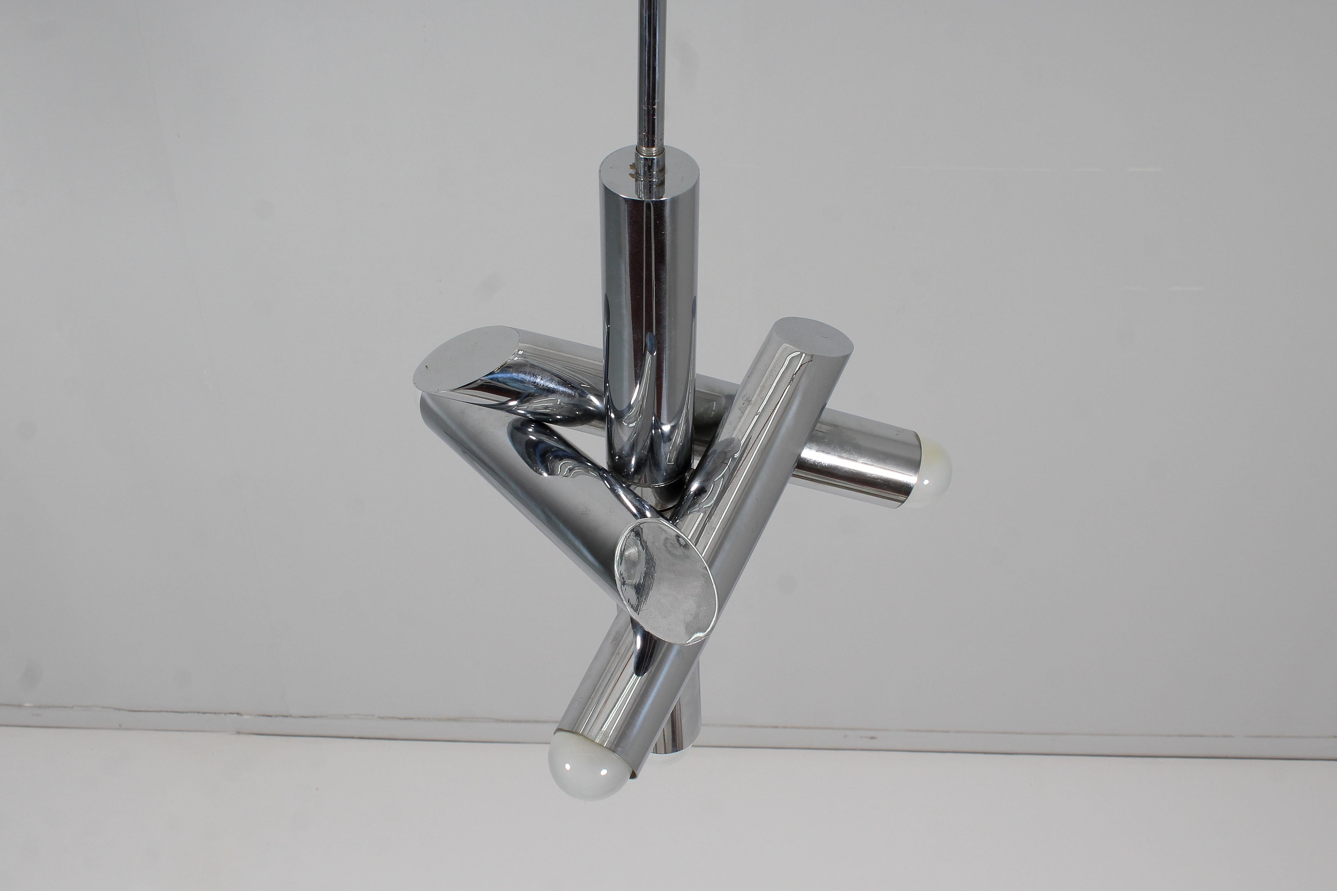 Space Age Reggiani Chromed Steel Adjustable Suspension Lamp 70s Italy For Sale 1