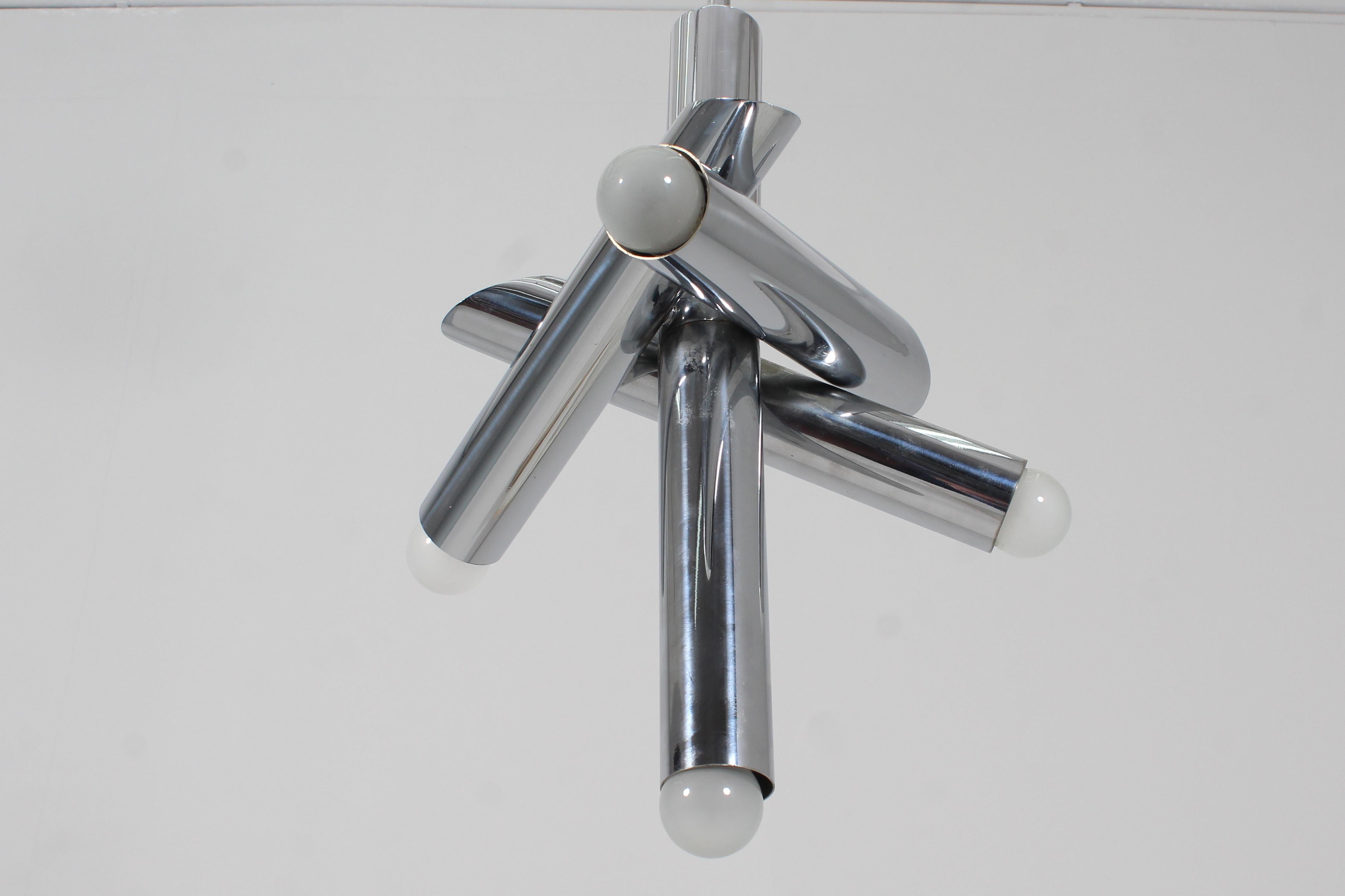 Space Age Reggiani Chromed Steel Adjustable Suspension Lamp 70s Italy For Sale 2
