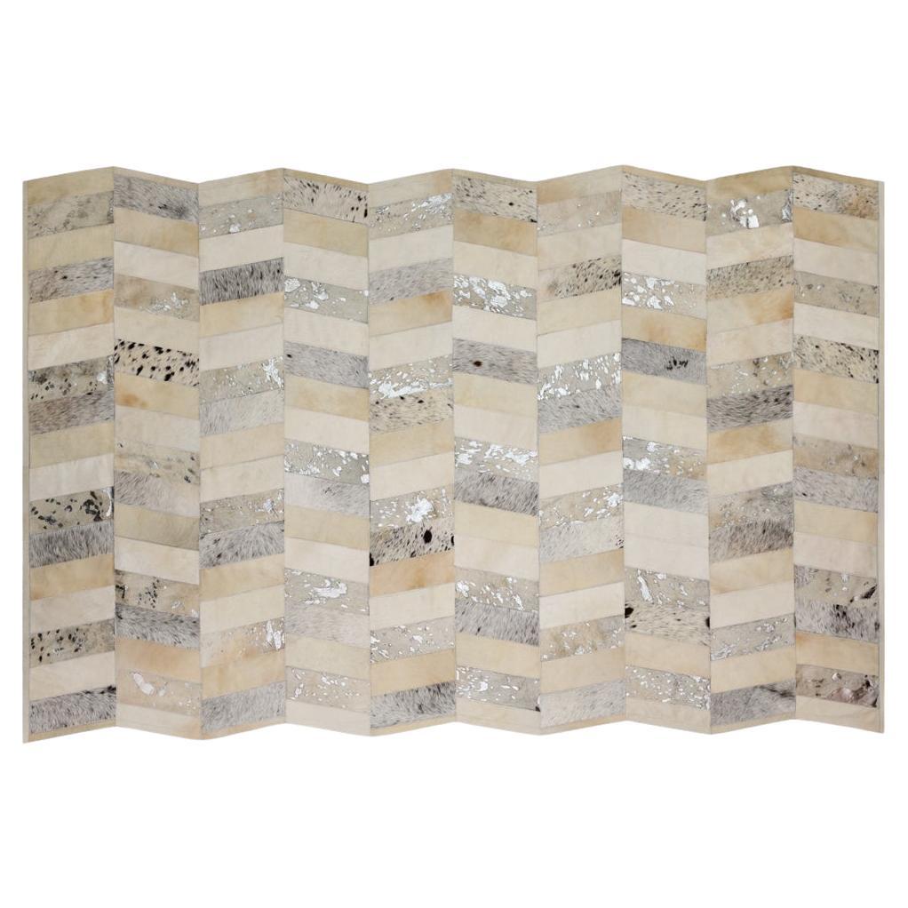 Alfombra Contemporánea Zig Zag Personalizable Crema y Plata Grande en venta
