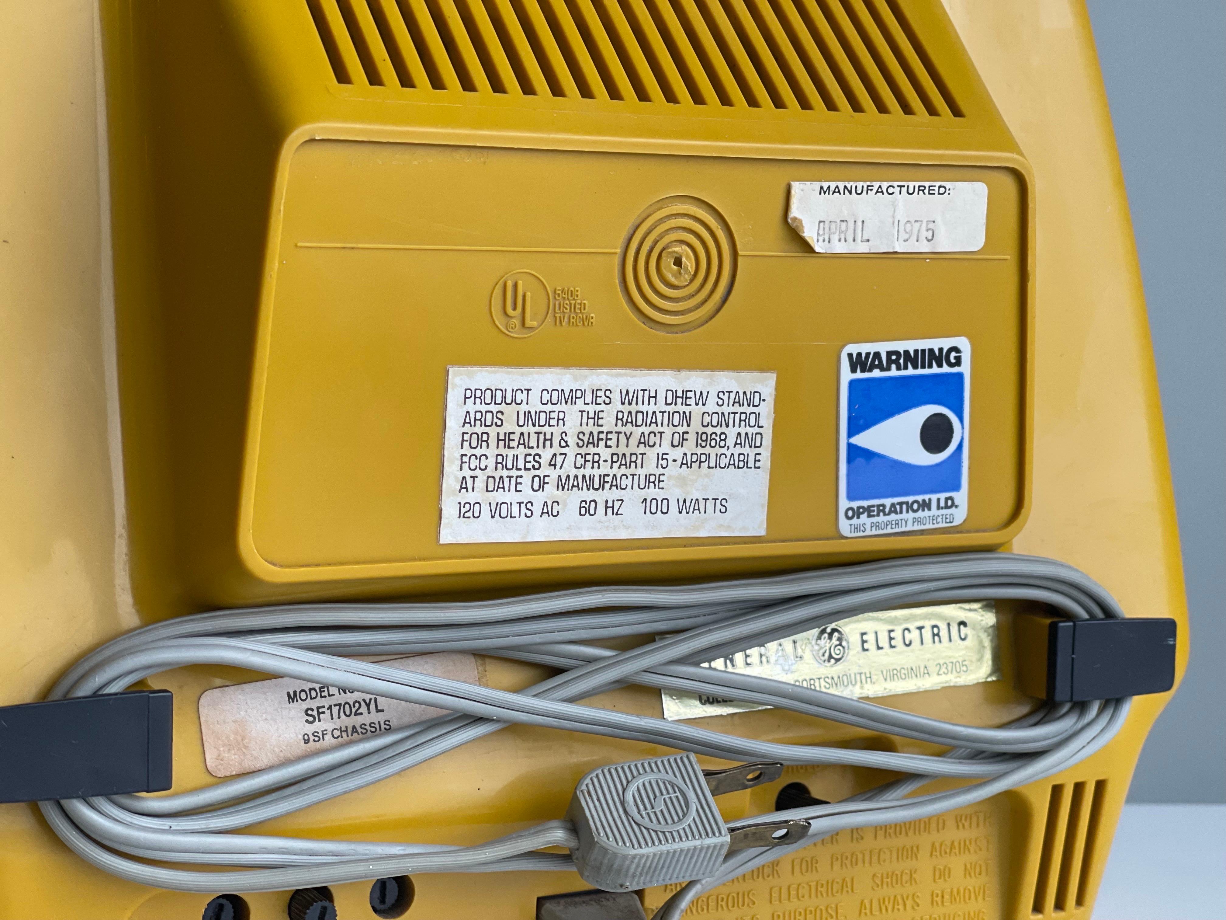 Late 20th Century Space Age Retro Yellow Television T.V. Set by G. E. 1975 Works
