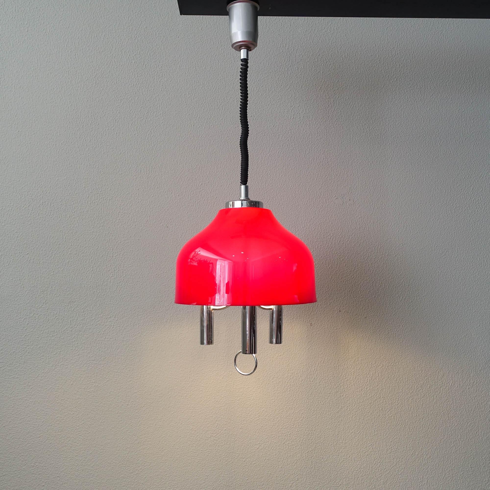 Mid-Century Modern Space Age Rise and Fall Pendant Lamp, 1970's For Sale