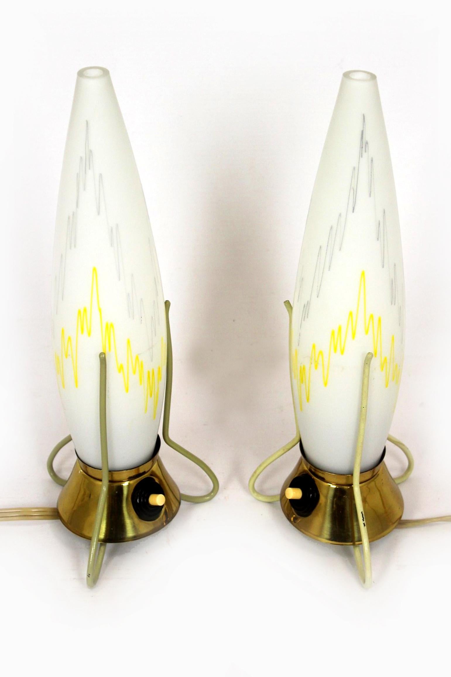 
These rocket table lamps were produced by Zukov in the 1960s in Czechoslovakia.
Lamps are fully functional, require E14 bulbs.