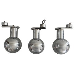 Space Age Rotatable Head Set of 3 Chrome Sconces, 1970s, Italy