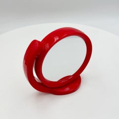 Space Age Rotating Vanity Mirror in Red Plastic, 1970s