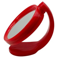 Space Age Rotating Vanity Mirror in Red Plastic, 1970s