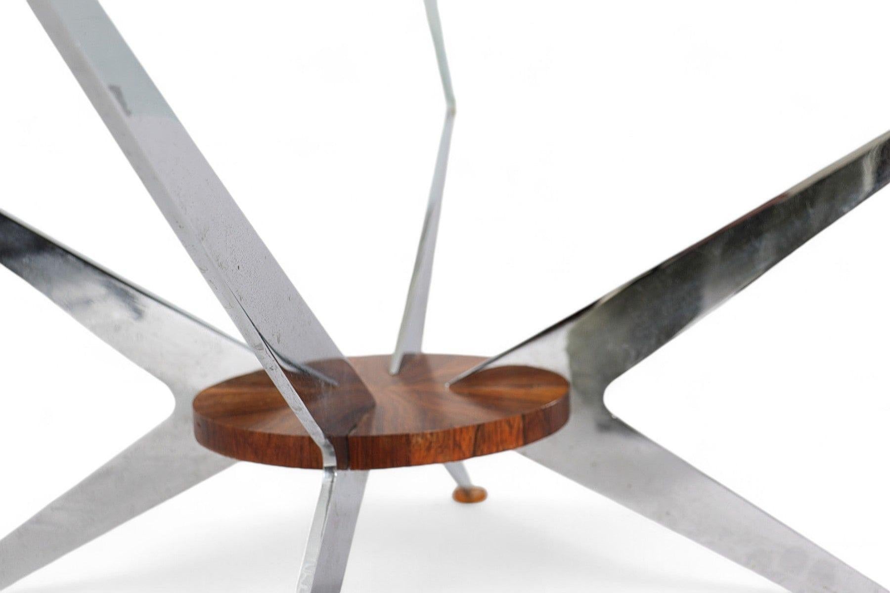Table basse ronde de l'ère spatiale en bois de rose + verre en vente 3
