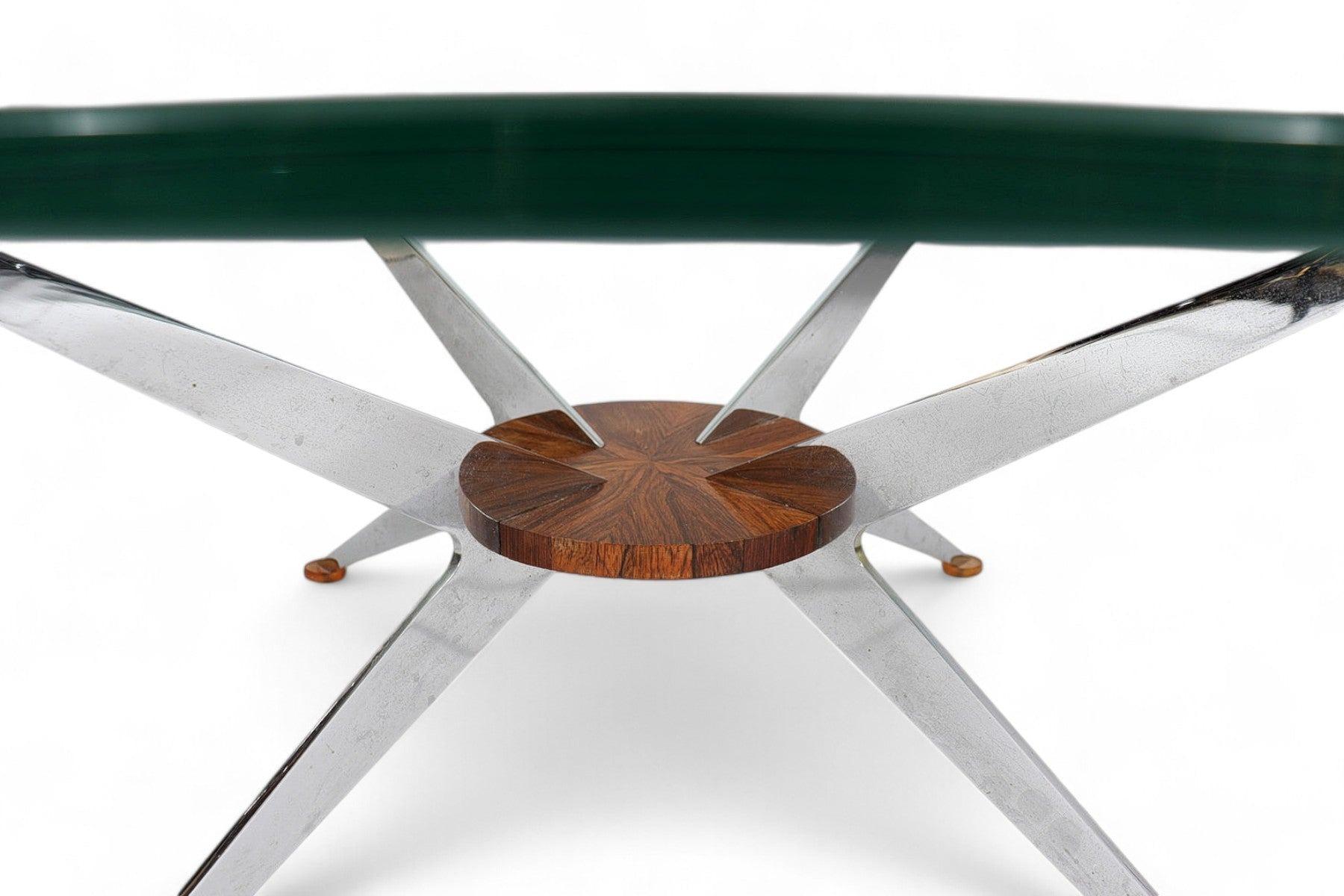 Table basse ronde de l'ère spatiale en bois de rose + verre en vente 4