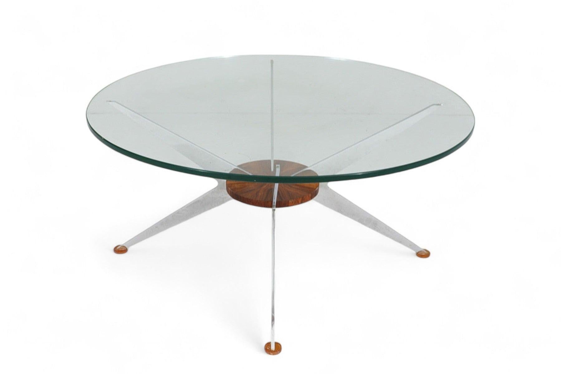 Allemand Table basse ronde de l'ère spatiale en bois de rose + verre en vente
