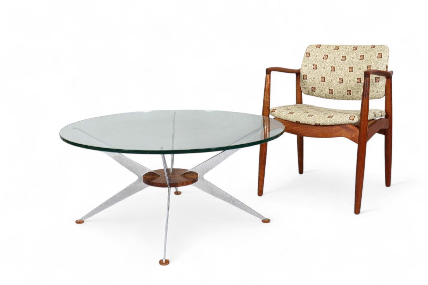Table basse ronde de l'ère spatiale en bois de rose + verre Bon état - En vente à Berkeley, CA