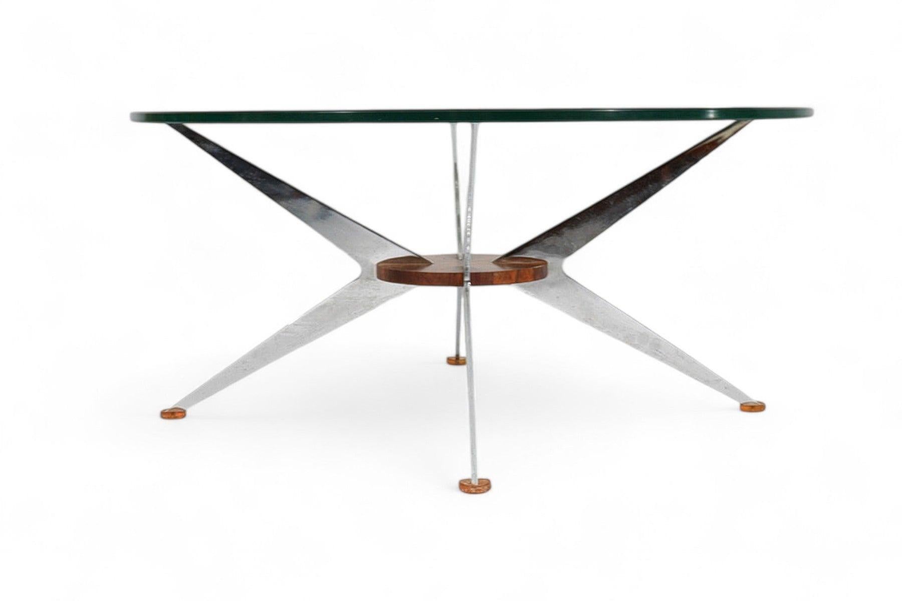 20ième siècle Table basse ronde de l'ère spatiale en bois de rose + verre en vente