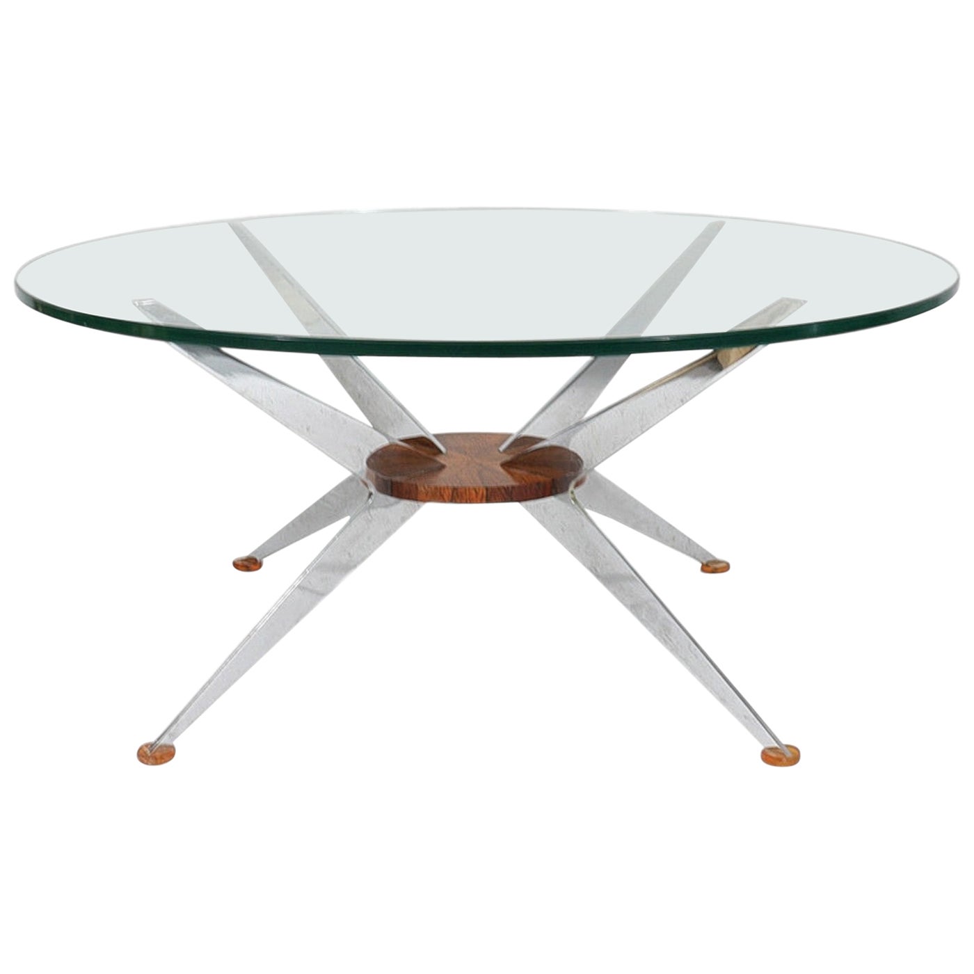 Space Age Round Coffee Table in Rosewood + Glass