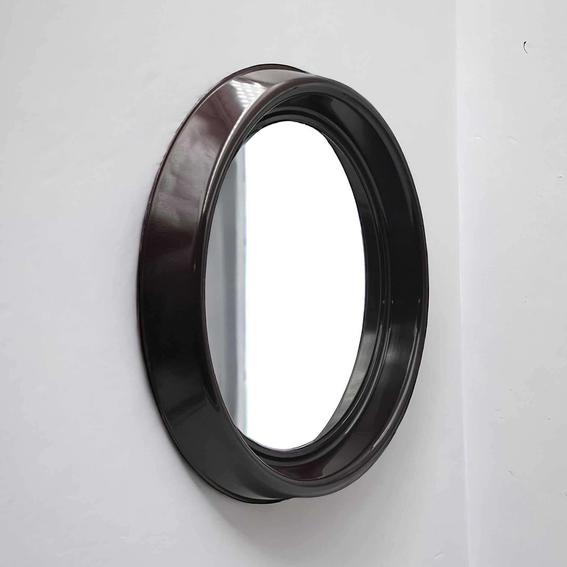 Italian Space Age Round Mirror in Chocolate Brown Plastic by Dal Vera, Italy, 1970s For Sale