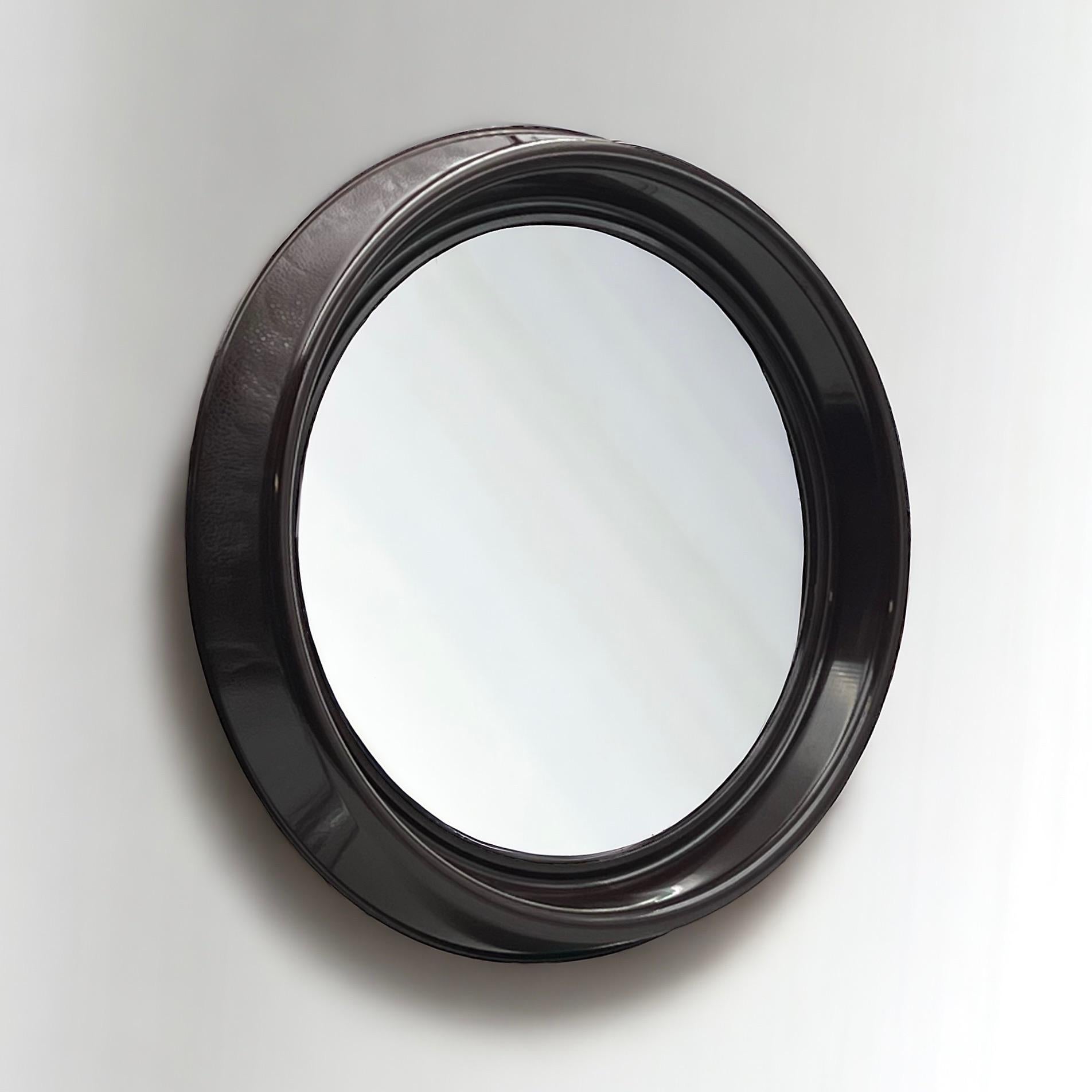 Late 20th Century Space Age Round Mirror in Chocolate Brown Plastic by Dal Vera, Italy, 1970s For Sale