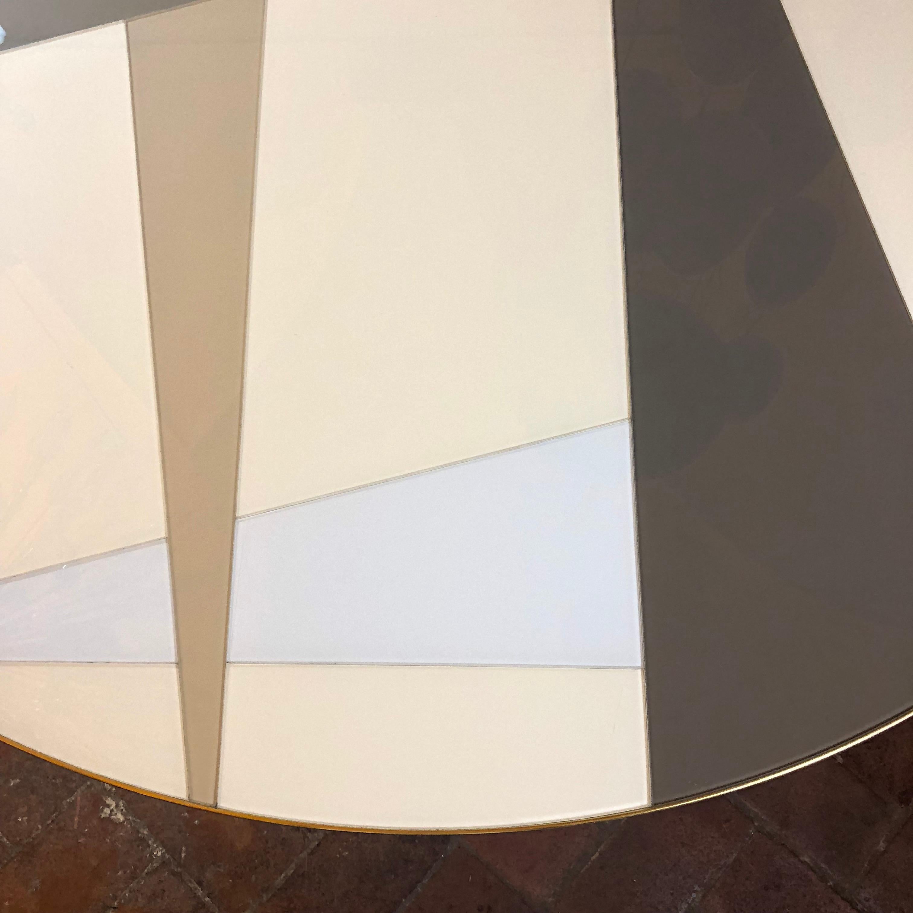 Late 20th Century Space Age Round Table, Murano Glass Top and Aluminum, Brass and Wood Pedestal