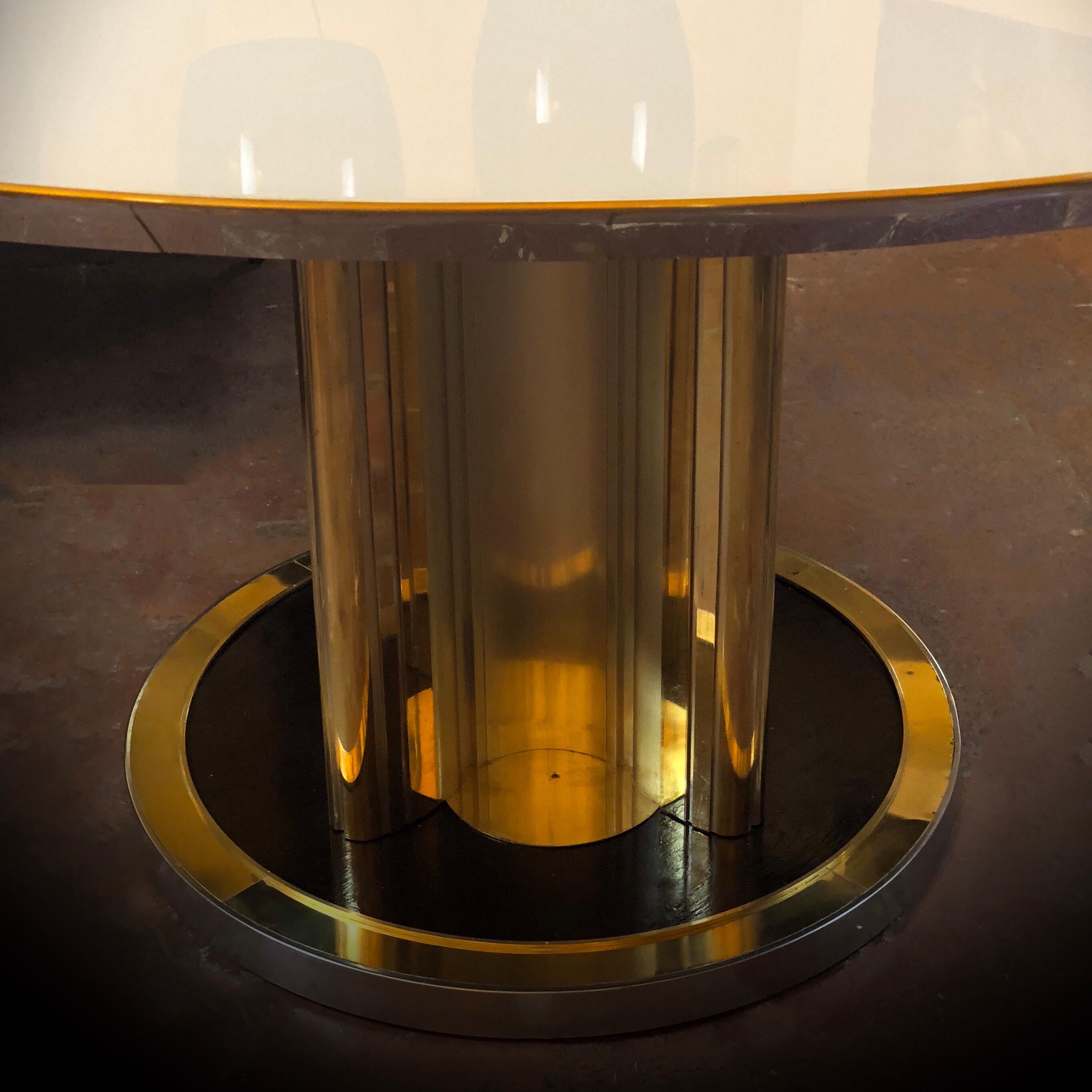 Space Age Round Table, Murano Glass Top and Aluminum, Brass and Wood Pedestal 1