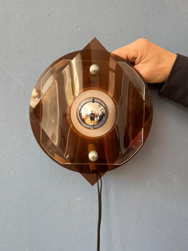 Space Age Rounded Plexiglass Wall Sconce / Perspex Wall Lamp by Herda, 1970s For Sale 2
