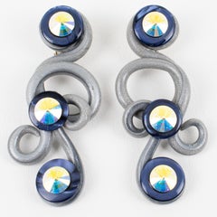 Space Age Rubber, Lucite and Giant AB Rhinestones Clip Earrings