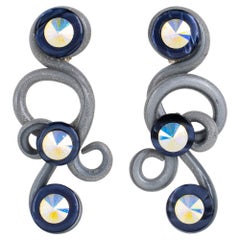 Space Age Rubber, Lucite and Giant AB Rhinestones Clip Earrings