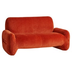Space Age Rust Chenille Settee by BEKA, Italy 1970s