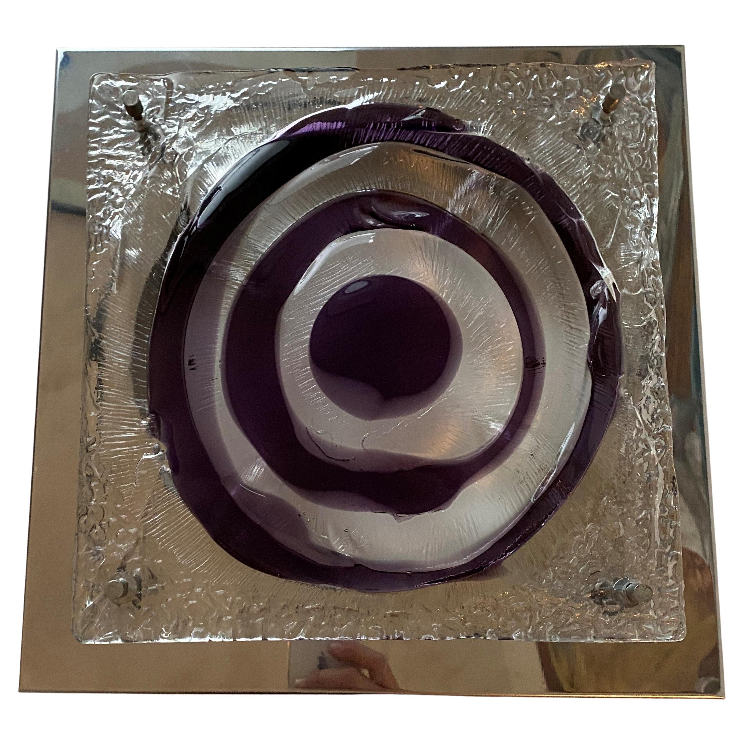 Appliques Space Age en verre de Murano transparent et violet et métal chromé, Italie, vers 1970
design attribué à Carlo Nason et fabriqué par Mazzega.
Il faut 4 ampoules e14.
