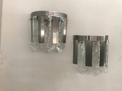 Space Age Sconces by Mazzega in Brushed Steel and Murano Glass, Italy circa 1970