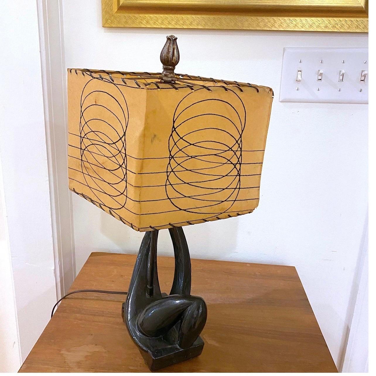 Mid-Century Modern Space Age Sculptural Table Lamp With Original Fiberglass Shade For Sale