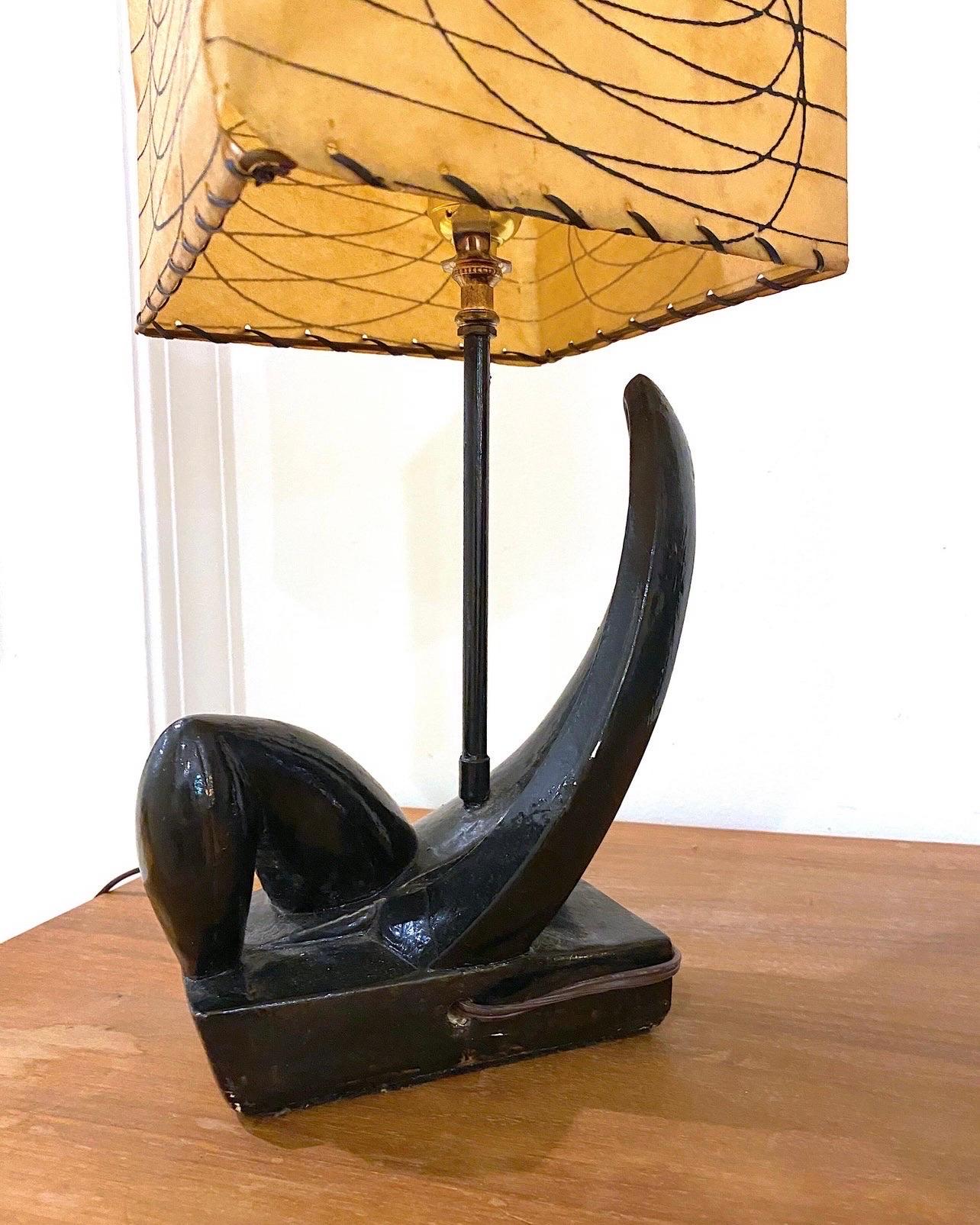 Mid-20th Century Space Age Sculptural Table Lamp With Original Fiberglass Shade For Sale