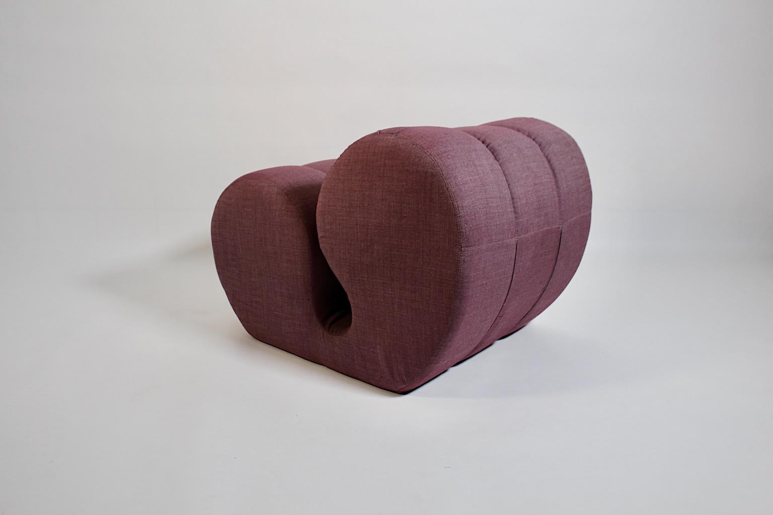 European Space Age Sculptural Vintage Lavender Fabric Lounge Chair 1970s For Sale