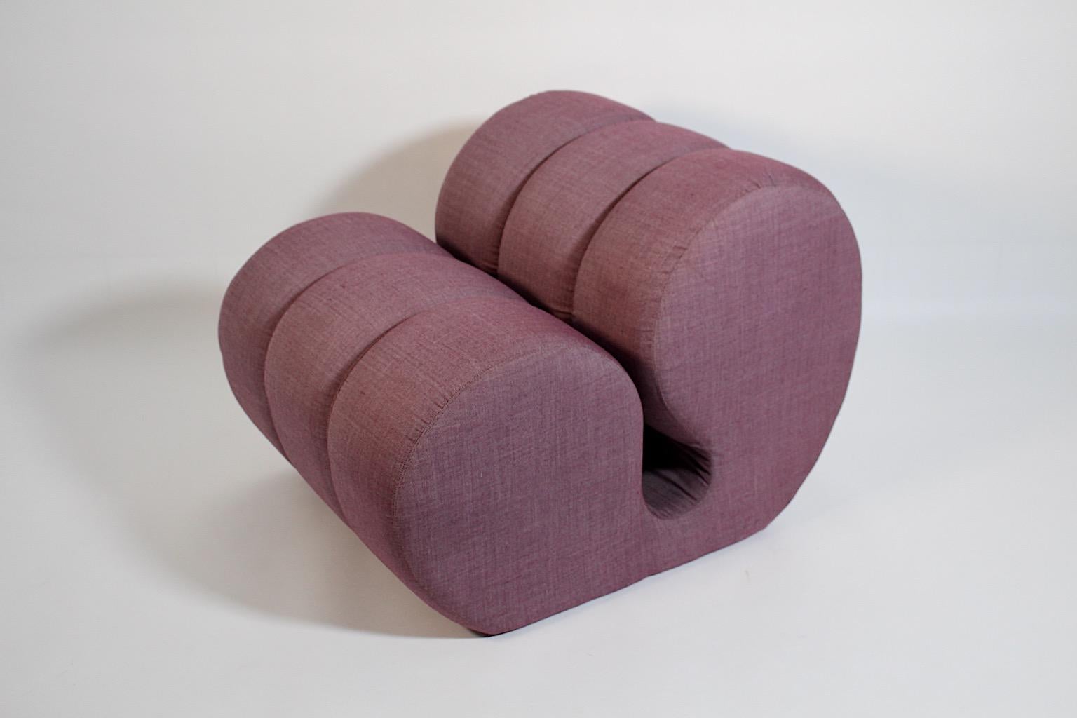 20th Century Space Age Sculptural Vintage Lavender Fabric Lounge Chair 1970s For Sale