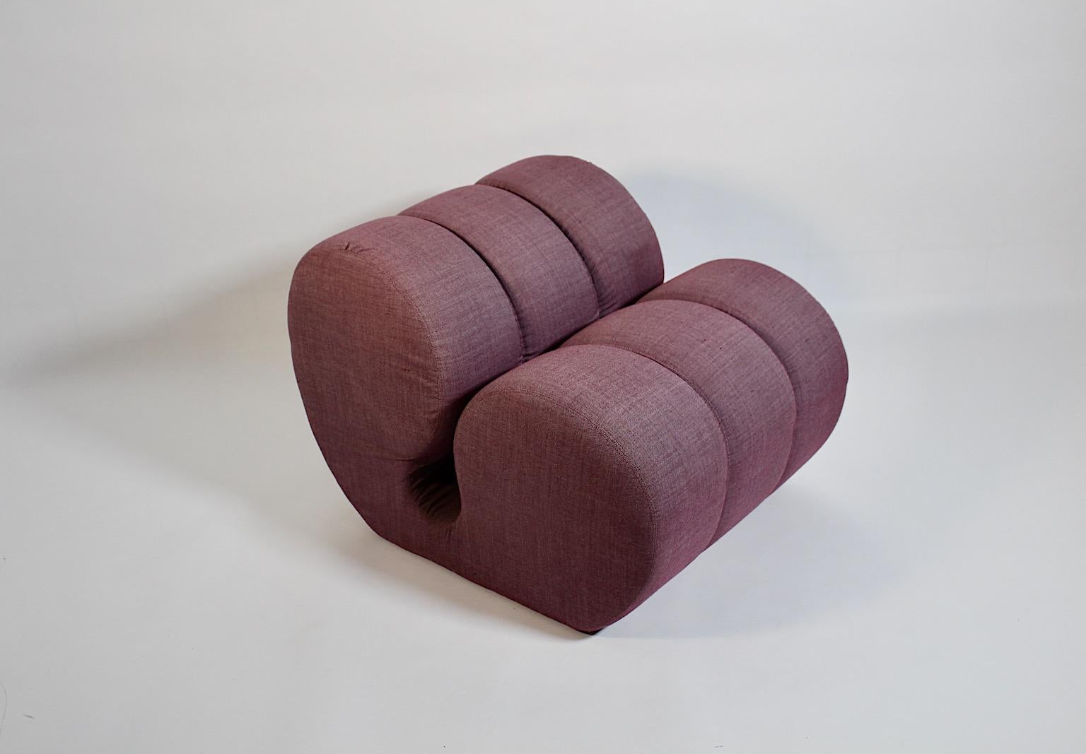 Space Age Sculptural Vintage Lavender Fabric Lounge Chair 1970s For Sale 2