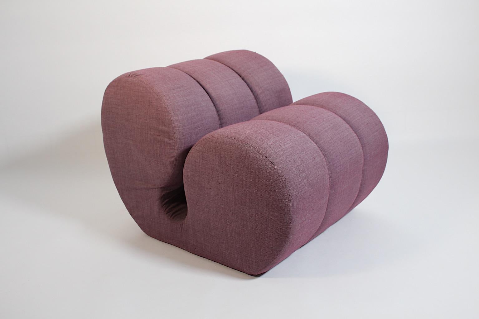 Space Age Sculptural Vintage Lavender Fabric Lounge Chair 1970s For Sale 3